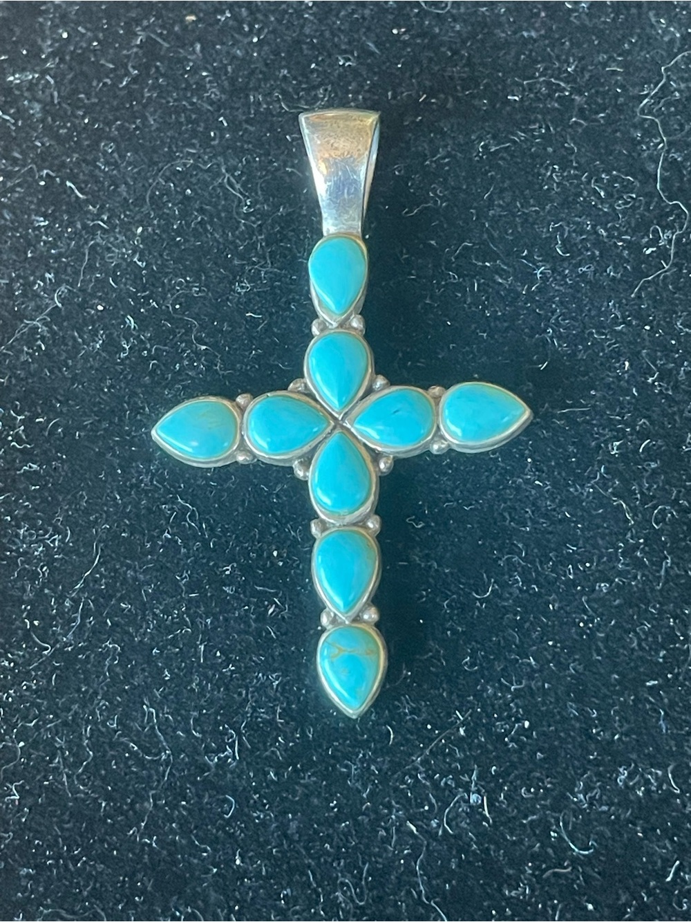 Turquoise Teardrop Cross Pendant – Sterling Silver